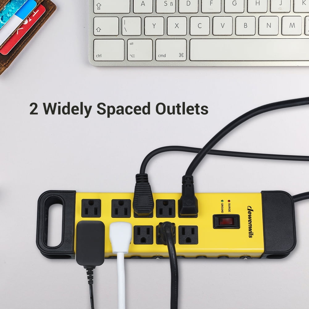 DEWENWILS 10 Outlets Heavy Duty Metal Surge Protector Power Strip with 15ft Long Cord, Flat Plug,outlet extender, 1440Joules