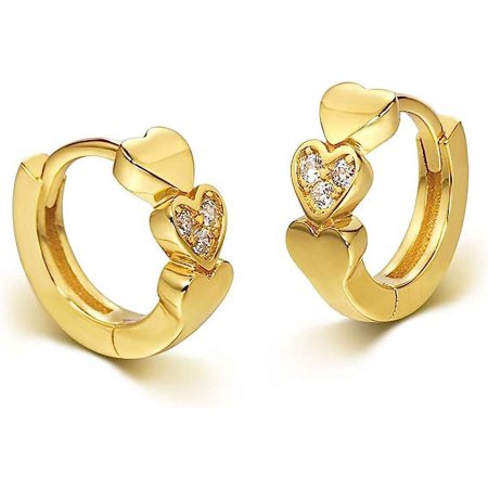 S.Leaf Bianca 14K White Gold Hoop Female Earrings with Swarovski Crystals, Adult(Gold)