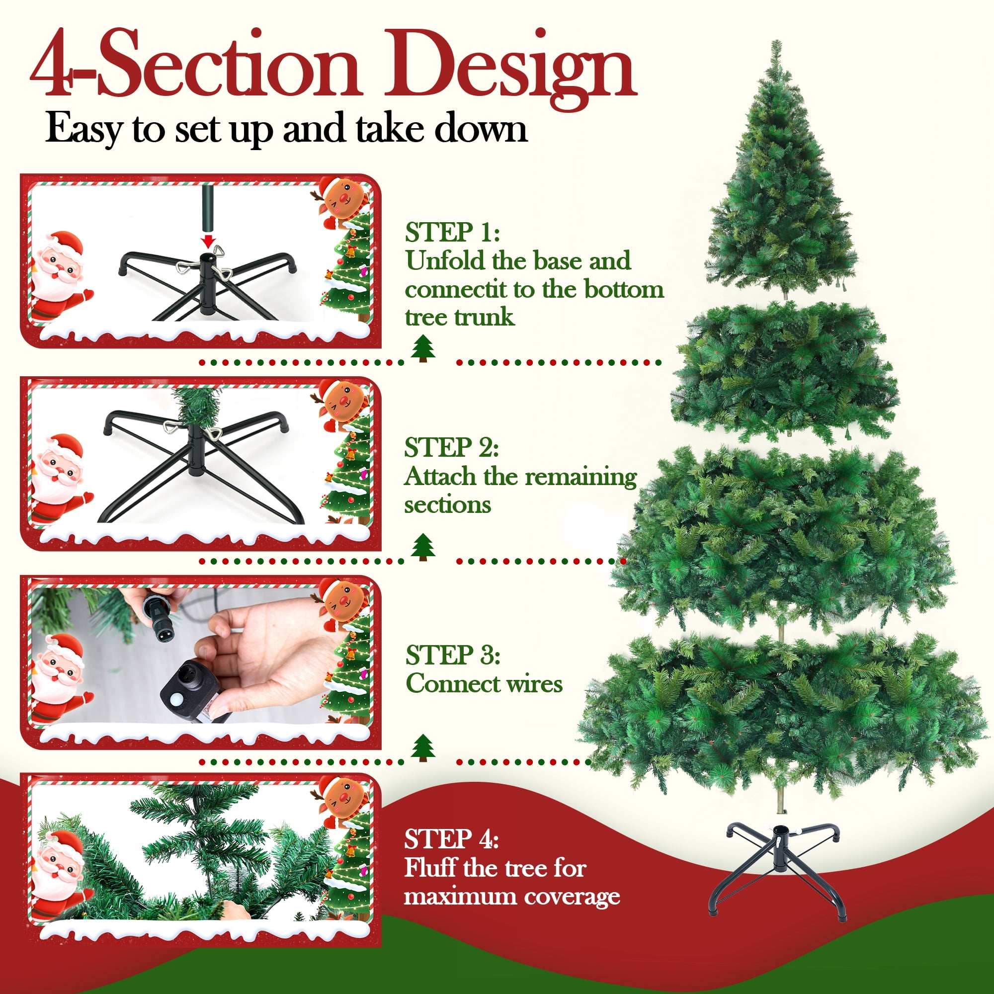 Qunler 7ft Pre-lit Snow Flocked Artificial Christmas Tree with 300 Warm Lights 8 Modes, 700 PE+PVC Snowy Branches, White