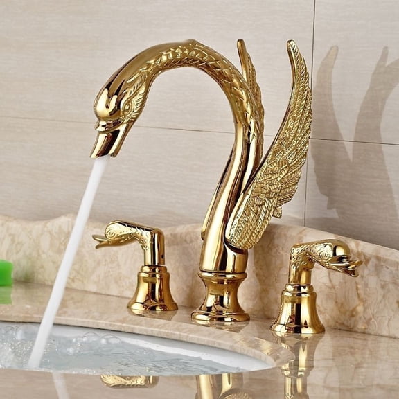 Gold Swan Bathroom Sink Faucet 3 Holes Widespread Dual Handle Basin Mixer Faucet for Bathroom Kitchen Sink
