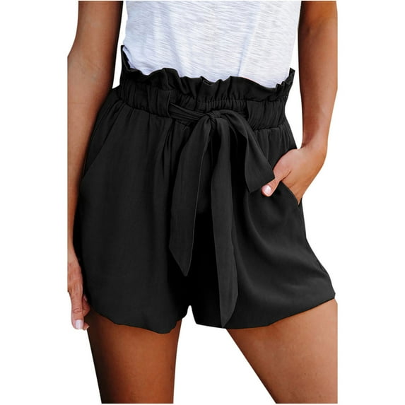 Frostluinai Comfy Paperbag Shorts For Women Summer Beach Shorts Tie Elastic Shorts Loose Shorts Hot Pants With Pocket For Vacation