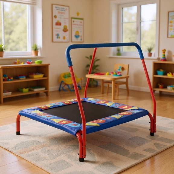 Resenkos Kids Trampoline, Outdoor Jumper,36 Inch Kids Indoor Outdoor Square Trampoline with Foamed Handrail-Blue