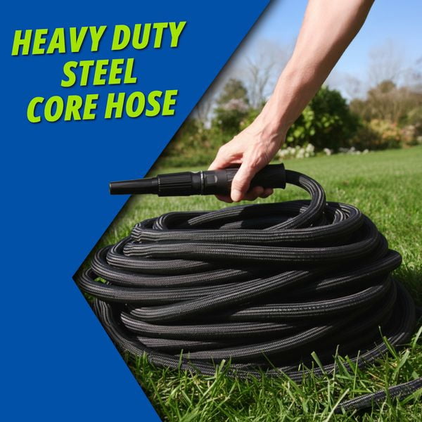 HydroSteel Garden Hose 75' ft Water Hose For Outside Heavy Duty Metal Hose Stainless Steel with Nozzle Flexible Kink-Free