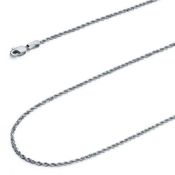 Wellingsale 14k White Gold Polished Solid 2mm Diamond Cut Solid Rope Chain Necklace with Lobster Claw Clasp - 16"