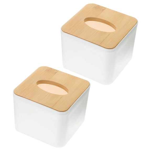 FELTECHELECTR Cube Tissue Box Cover White Plastic 2Pcs 5.1 X 5.1in For Home Office Supplies