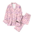 thumbnail image 4 of vigerkar Holiday Cute Bow Pajamas Women Silk Satin Pink Heart Print Pjs 2 Piece Long Sleeve Shirt Matching Lounge Pants Set (Pink, XXL), 4 of 6
