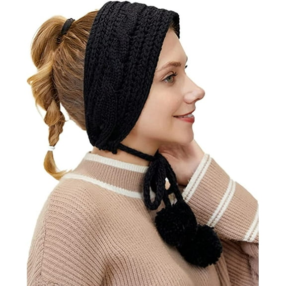 CoCopeaunts Winter Earmuffs for Women Knitted Cute Ear Warmers Protector with Poms Outdoor Cycling for Women Men