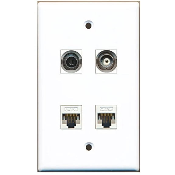 RiteAV - 1 Port 3.5mm 1 Port BNC 2 Port Cat5e Ethernet White Wall Plate