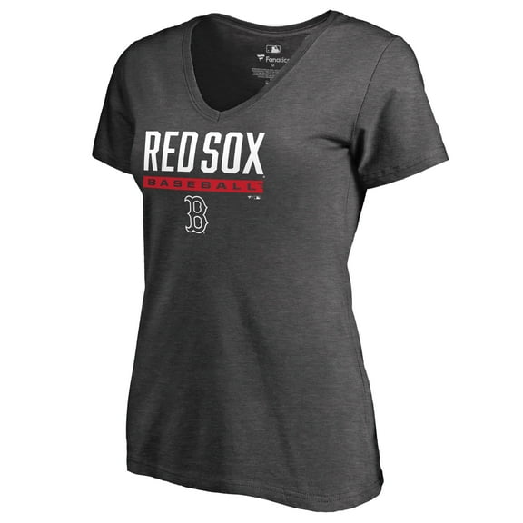 Women's Ash Boston Red Sox Win Stripe V-Neck T-Shirt