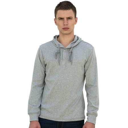Men's Two-Button Placket Long Sleeves Drawstring Hoodie