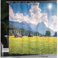 thumbnail image 3 of Ambesonne Landscape Shower Curtain, Summer Mountain Tranquil, 69"Wx84"L, Yellow Green Blue, 3 of 4