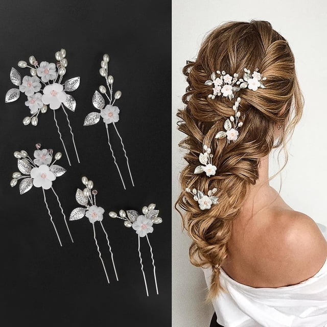Pasadores de pelo de la flor con Crystal Pearl Tocado de novia Accesorios para el cabello con Rhinestone Vintage Hair Clips para Novias Damas de honor Mujeres