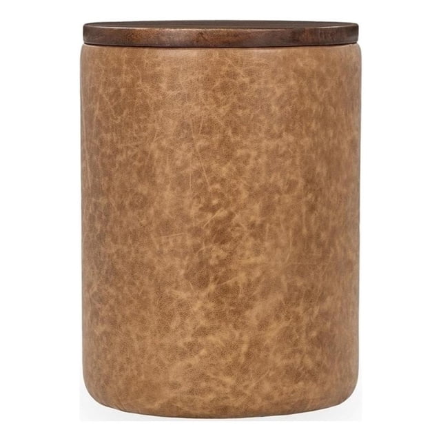 Pemberly Row Mango Wood Top Leather Wrap Accent End Table in Tan