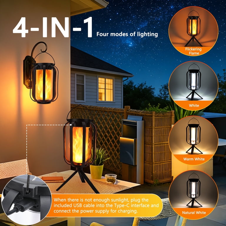 Toodour Solar Hanging Lanterns 2 Pack With 4 Lighting Modes photo 2