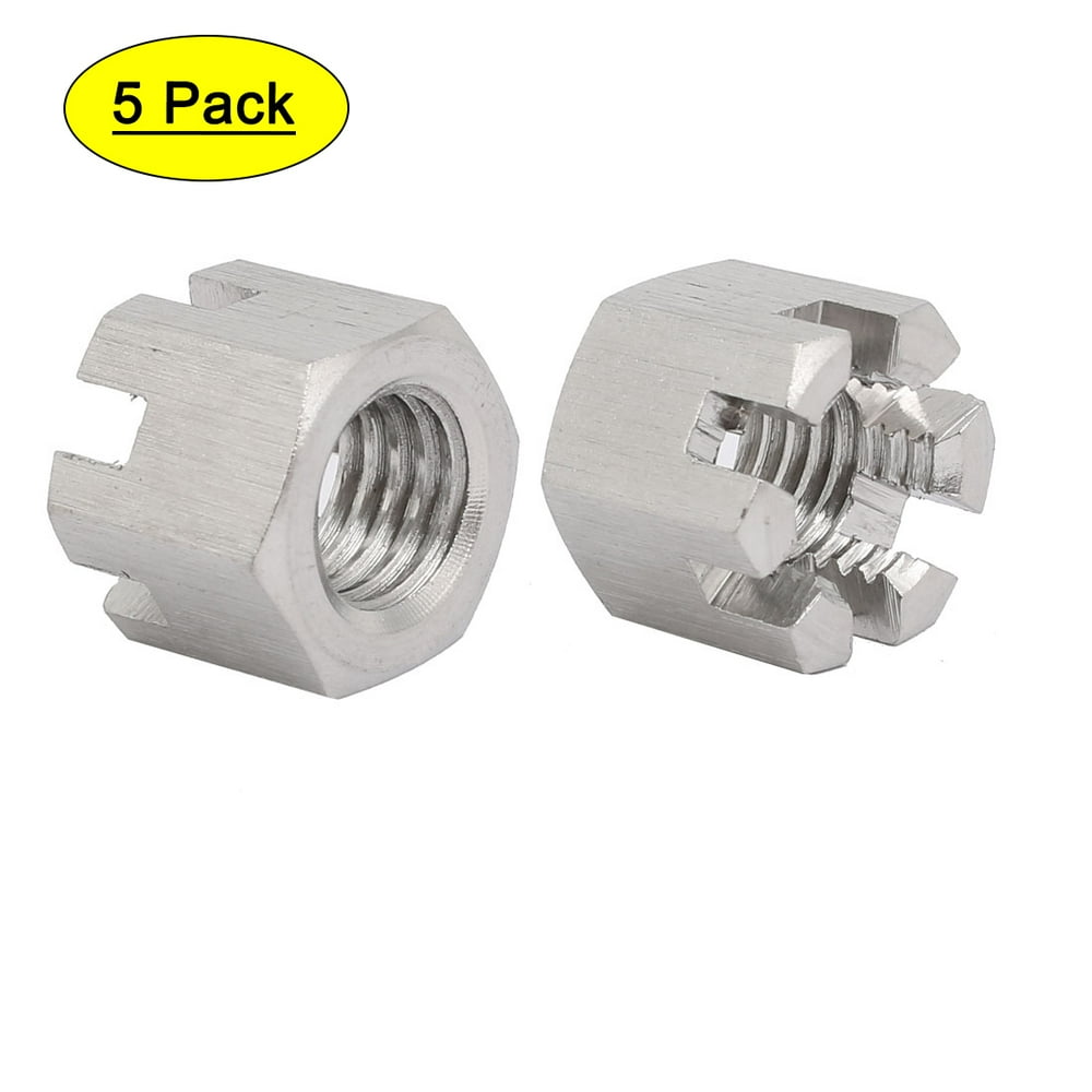 5pcs M12x1.75mm 304 Stainless Steel Hex Hexagon Slotted Castle Nut