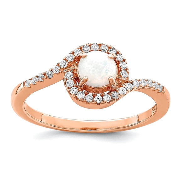 925 Sterling Silver Rose-tone Simulated Opal and Cubic Zirconia Halo Ring Size 6 1.64mm Wide Ring for Women