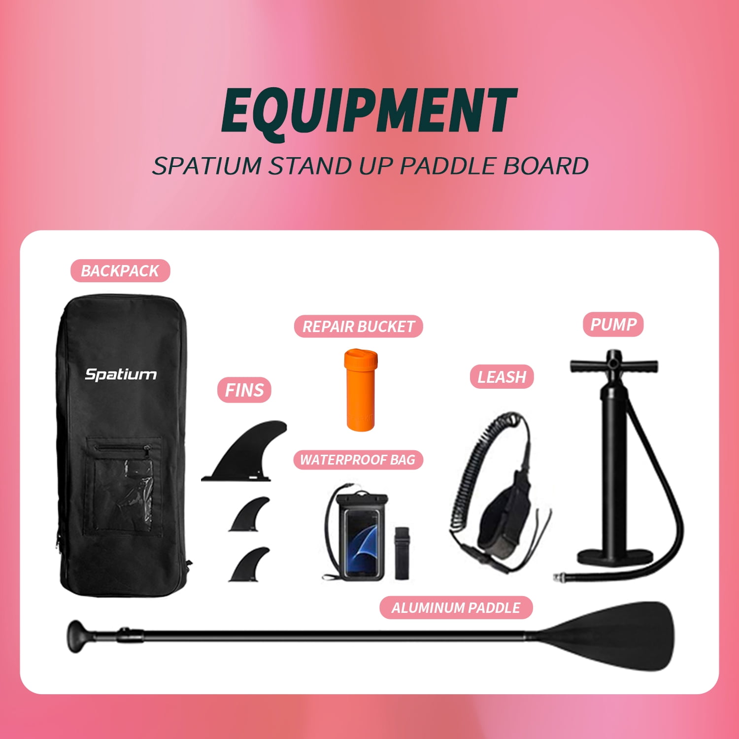 Spatium Sup Paddle Board 10'6''×31''×6'' Inflatable Stand Up Paddle Board with Premium Sup Accessories Including Backpack,Fins, Leash, Paddle, Pump Inflatable Paddle Board for Adults Pink