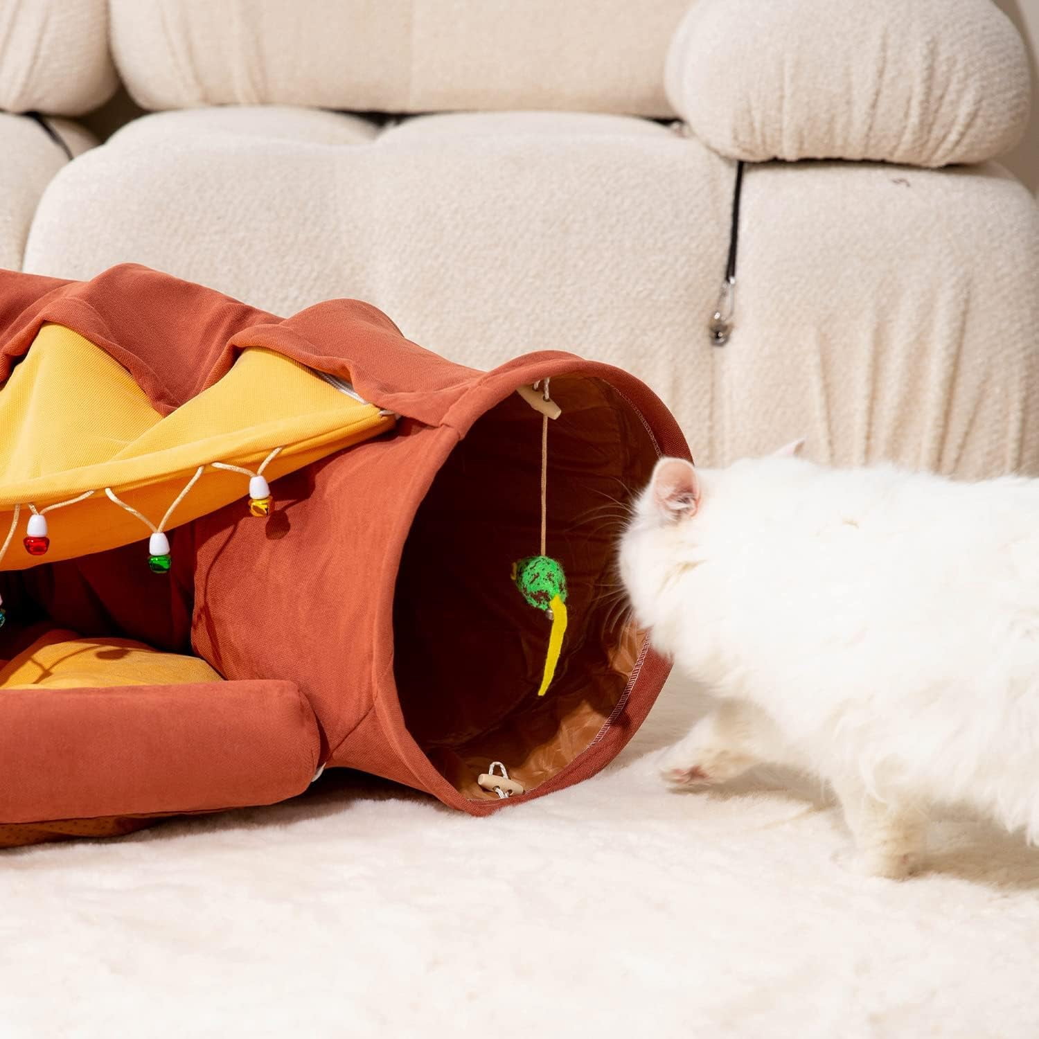 Cat Tunnel for Indoor Cats, Cat Tube with Collapsible Washable Cat Bed,Premium Cat Toy for Small Medium Large Cat.(Bar)