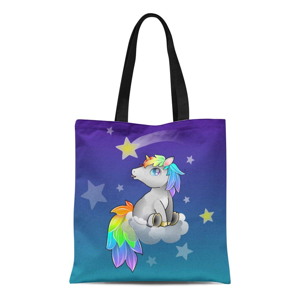 JSDART Canvas Tote Bag Sky Rainbow Unicorn Baby Kid Cute Room Round  Decorating Reusable Handbag Shoulder Grocery Shopping Bags