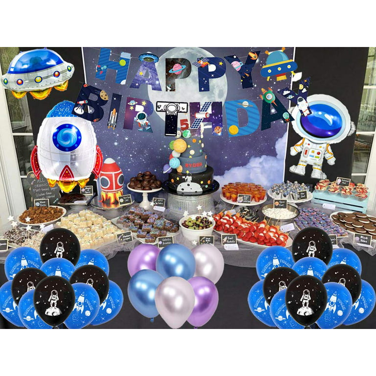 66Pcs Outer Space Birthday Party Supplies for Kids Universe Space Theme  Party Decorations with Solar System Happy Birthday Banner Cupcake Toppers