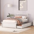 thumbnail image 4 of Twin Size Platform Bed with Storage Drawers, Wood Upholstered Bed Frame with Headboard and Wood Slat Support, Storage Bed Frame for Boys, Girls, Kids, Teens and Adults,Space Saving Design,White Washe, 4 of 9