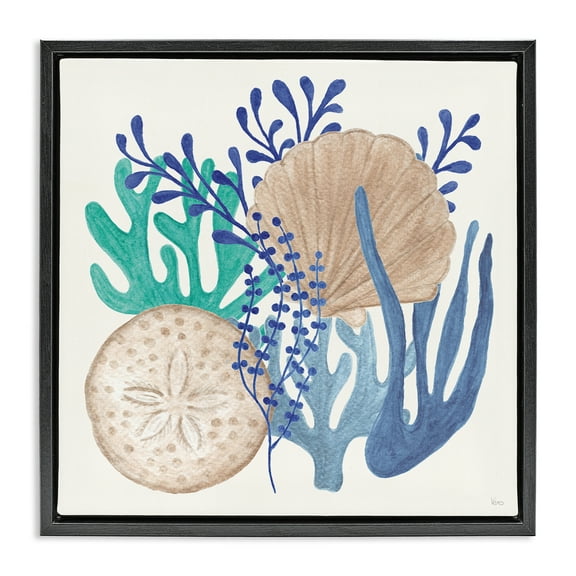 Stupell Industries Coastal Sea Life Nautical & Beach Painting Black Floater Framed Canvas Art Print Wall Art, 18 x 18