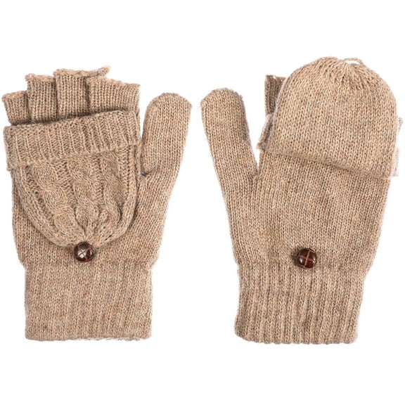 OATIPHO 1Pair Womens Convertible Wool Mittens Dual Use Gloves for Texting and Writing Winter Brown