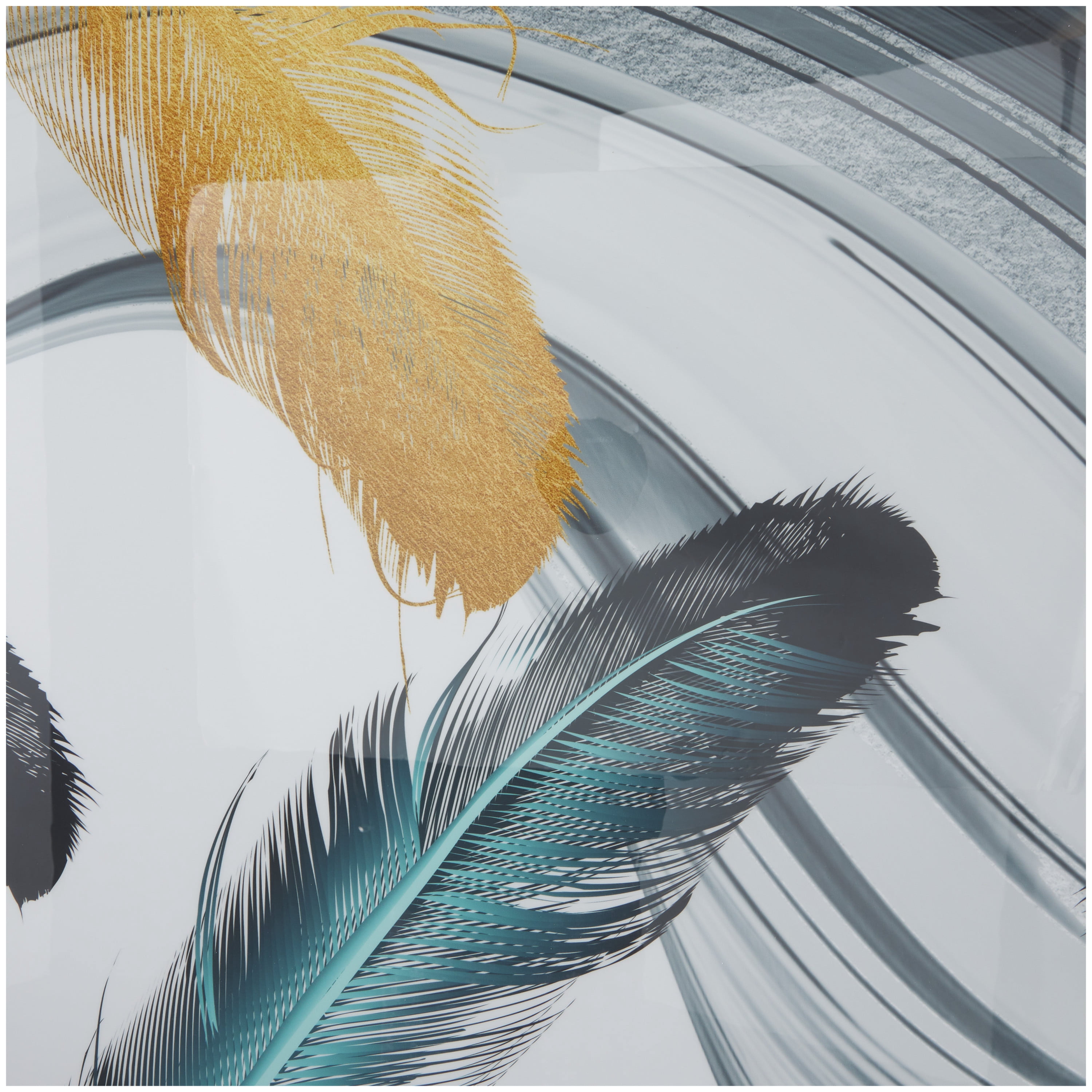 32" x 36" Feathers Bird Framed Wall Art with Gold Aluminum Frame, by CosmoLiving by Cosmopolitan (3 Count)