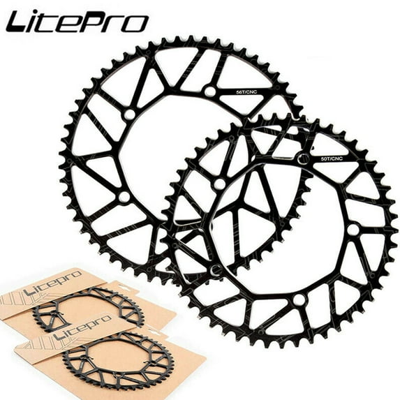 130 BCD Chainring, 50T 52T 54T 56T 58T Folding Road Bike Round Single Speed Narrow Wide Bicycle Chain Ring, Aluminium Alloy Superlight Sprocket, Fit 14'' 16'' 20'' Folding Bike