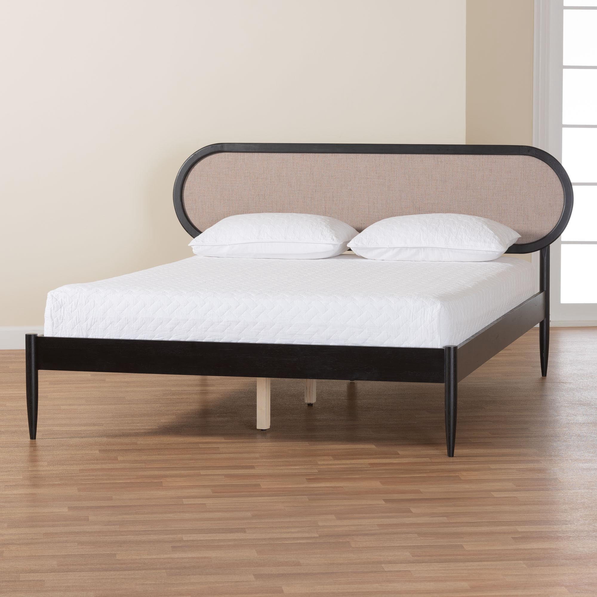Baxton Studio Shirin Mid-Century Platform Bed, Queen, Beige