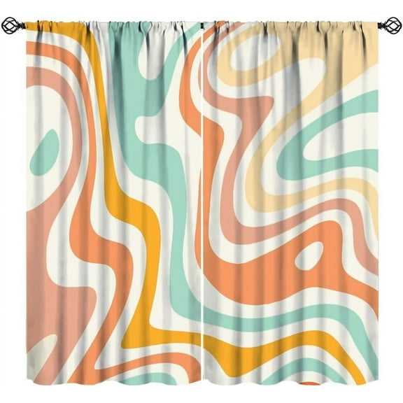 Retro 70s Groovy Curtains, Vintage Funky 60s Aesthetic Trendy Green Teal Orange Spiral Swirl Boho Hippie Print Window Treatments for Living Room Girls Bedroom 42x54 Inch