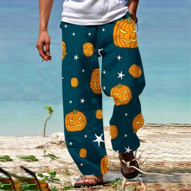 SNOWSONG Clearance Pants for Men Halloween Pants Men s Casual Pants Halloween Pumpkinhead Beach Pants with Pockets Baggy Pants Men Halloween Pajamas C M Walmart