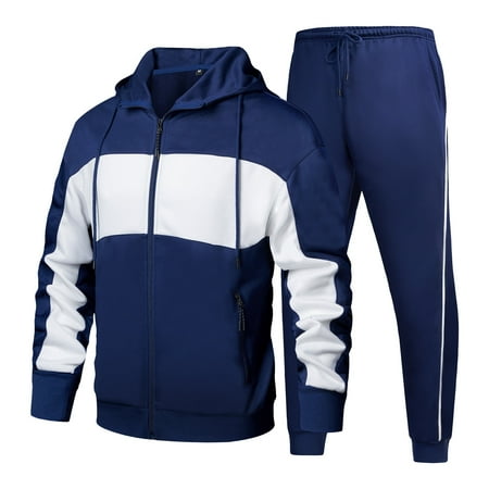 guisaled Men s Tracksuits Sets Full Zip Hoodie Jacket Sweatsuits Running Sport Pants Outfits Fashion Color Block Patchwork Casual Jogging Suits