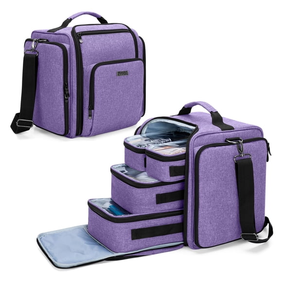 Bolsa de maquillaje BAFASO, bolsa de cosméticos con 4 bolsas interiores, color morado