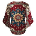 thumbnail image 6 of Colorful Floral Pattern Rug Women's V-Neck Blouse With 3/4 Ruffled Bell Sleeves Casual Top Ladies Blouses, 6 of 7