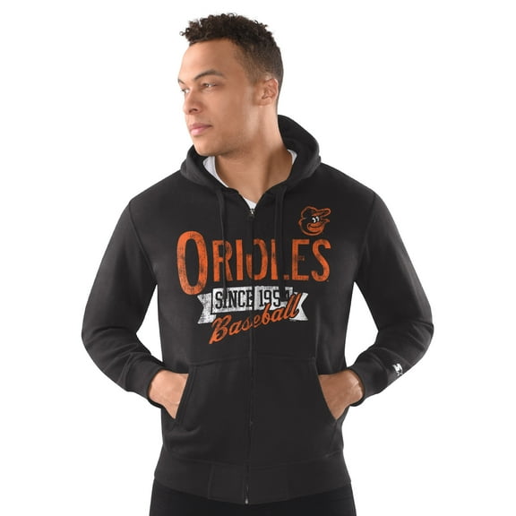 Men's-Starter Black Baltimore Orioles Distressed Full-Zip Hooded Jacket
