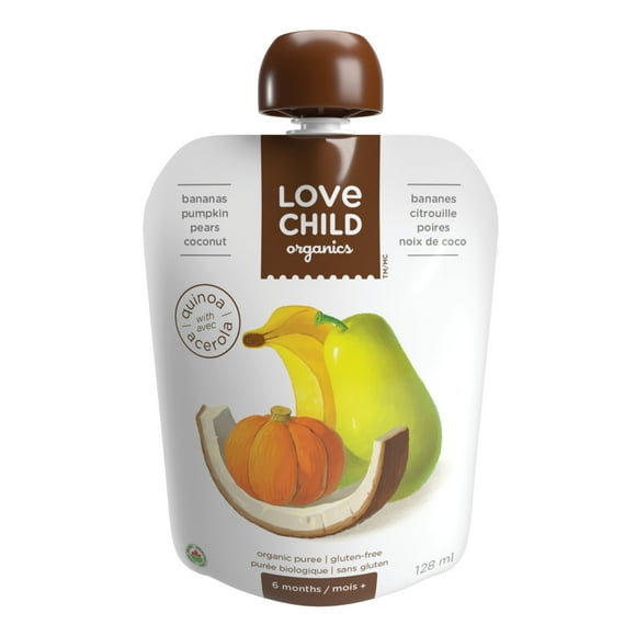 Love Child Organics Superblends Bananas, Pumpkin, Pears + Coconut Puree 128ml Pouch, 128 mL