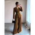 thumbnail image 6 of Women'S Elegant 2-Piece Outfit, Long Sleeve Blazer & Straight-Leg Pants Set Brown XL, 6 of 9