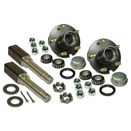 - Pair of 5-Bolt On 4-1/2 Inch Trailer Hub Assemblies - Includes (2) Square Shaft 1-1/16 Inch Straight Spindles & Bearings