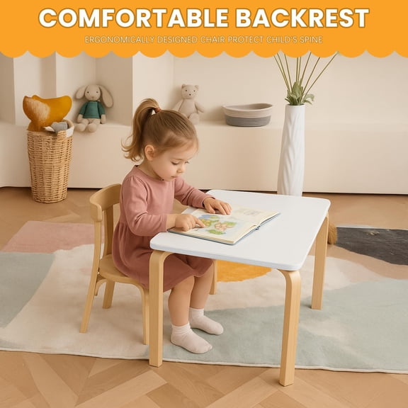 Wooden Kids Chair Set of 2, Toddler Stackable Chairs for Table, Natural Solid Wood Furniture for Home Playroom Classroom