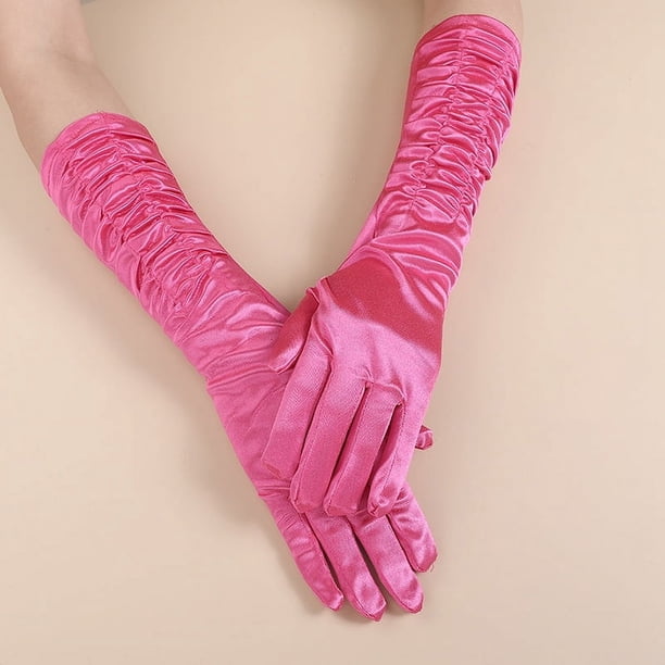 Nvzi Guantes de noche largos de satén con mangas estilo retro para damas, para bodas, fiestas de ópera, color rosa oscuro