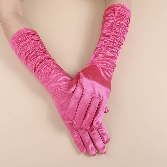Namzi Satin Opera Gloves 1 Pair Long Elegant Gloves, Suitable for Formal Events, Weddings & Evening Occasions, Soft Satin Material for Comfort,Dark Pink