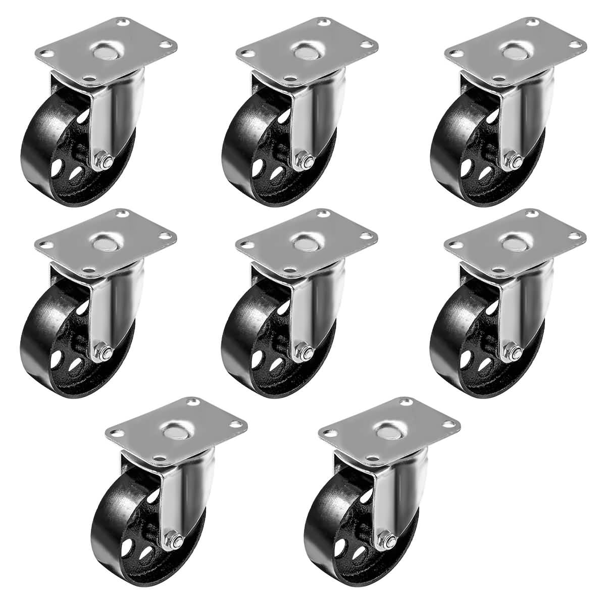 8 Pack Large All Steel Swivel Caster Heavy Duty 3.5" Wheel