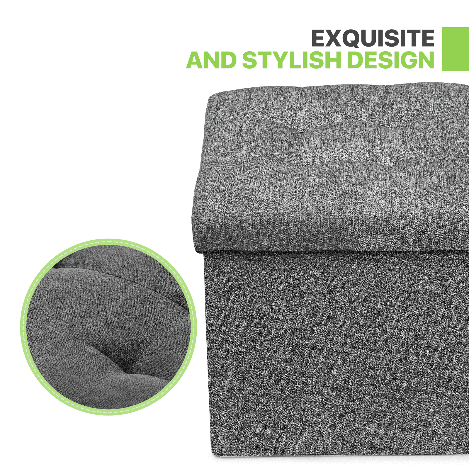 Magshion 15" Cube Folding Ottoman with Storage, Cotton-linen Collapsible Storage Ottoman Foot Stool, for Living Room Bedroom Entryway, Dark Gray