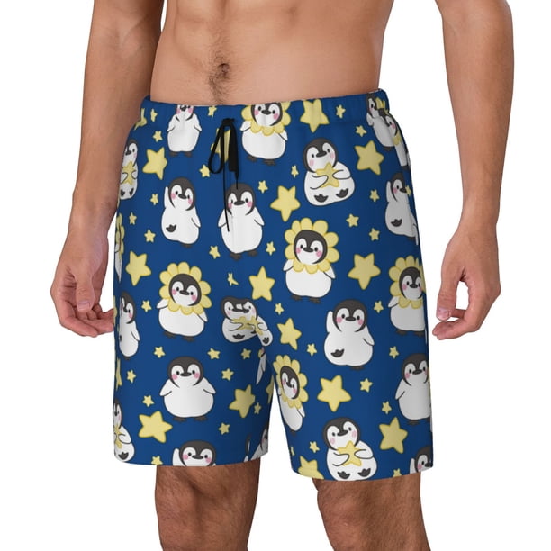 Balery Star Penguin Bañador para hombre, shorts de playa de secado rápido con entrepierna y forro de compresión-XX-Large