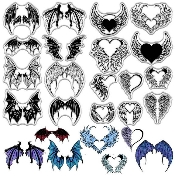 2 Styles Wing Clear Rubber Stamps Angel Devil Wings Vintage Reusable Transparent Silicone Stamp Seals for DIY Scrapbooking Journaling Card Making Decor Photo Album Decorative