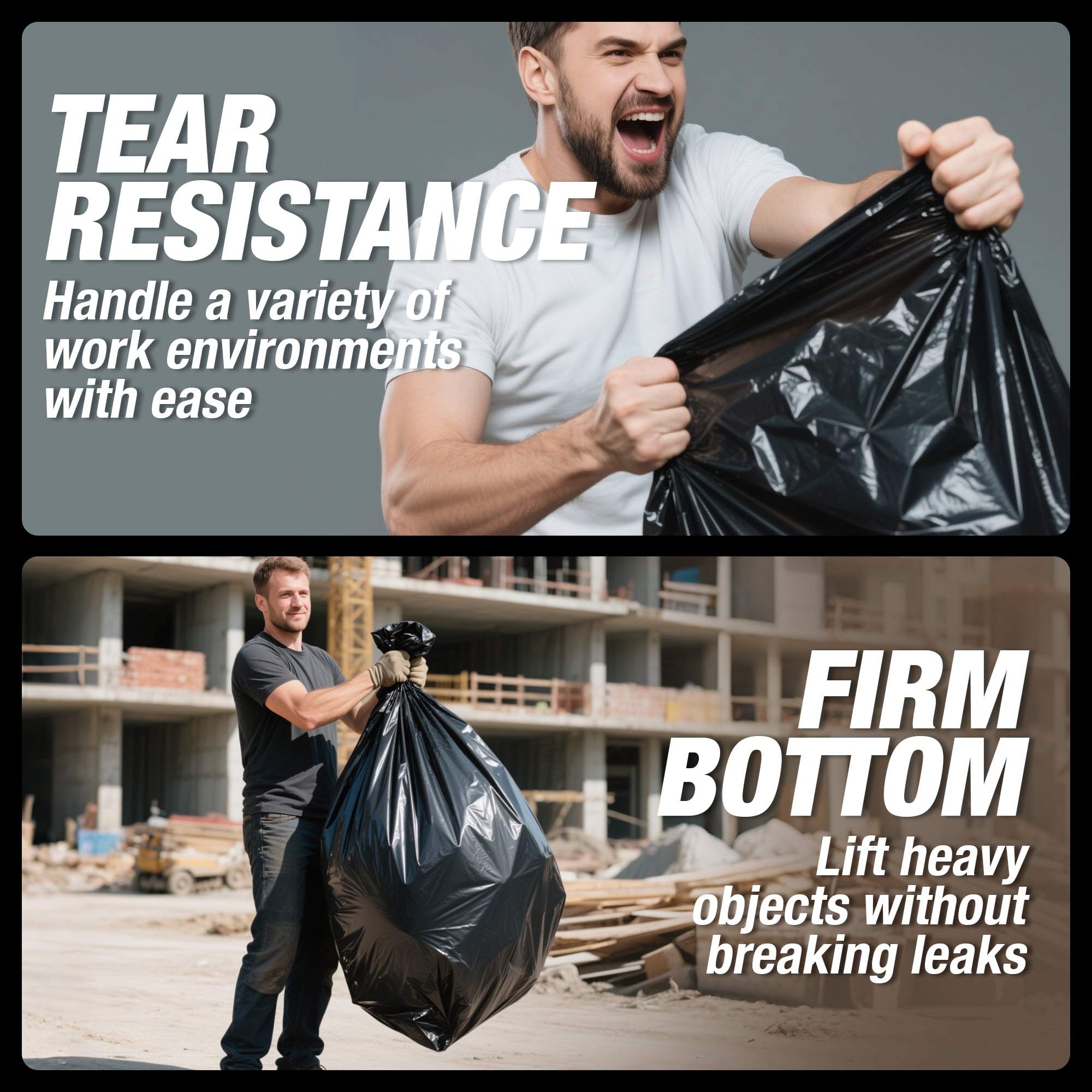 KeenEcho Heavy Duty Contractor Trash Bags 55-60 Gallon, 30 Count, 2.5Mil Extra Thick, Strong Black Garbage Bags, Leakproof Star Seal for Construction, Yard, Demolition Debris