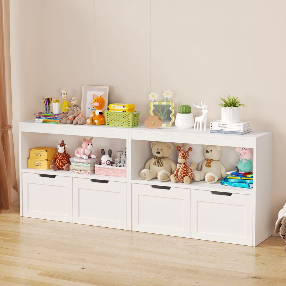 MIDOQIN Toy Storage Organizer with Drawers, Floor Toy Box with Wheels and Open Shelf, Playroom Organization and Storage Chest