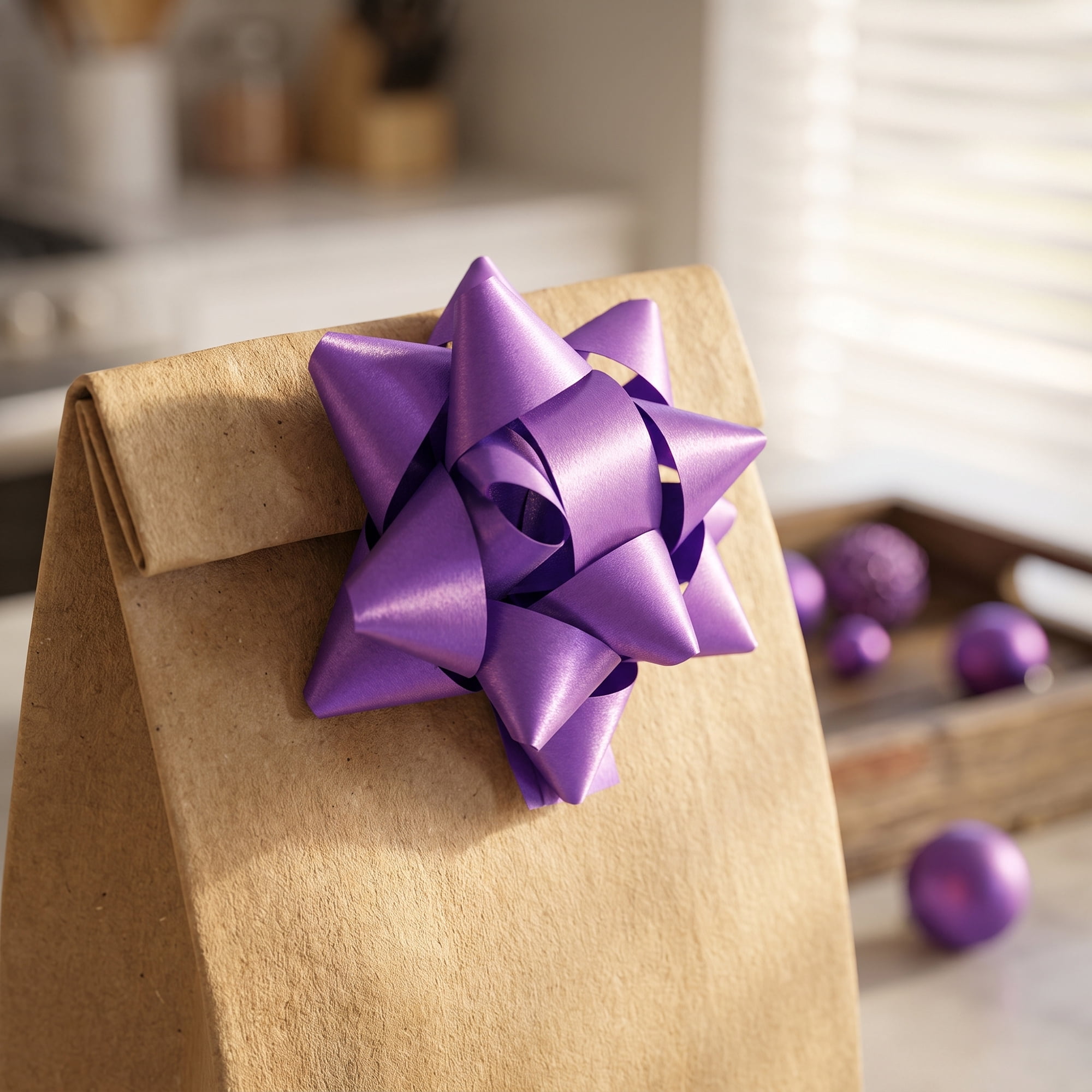 Unique Bargains Multi-Layered Holographic Star Bow for Gift Wrapping and Decoration Purple