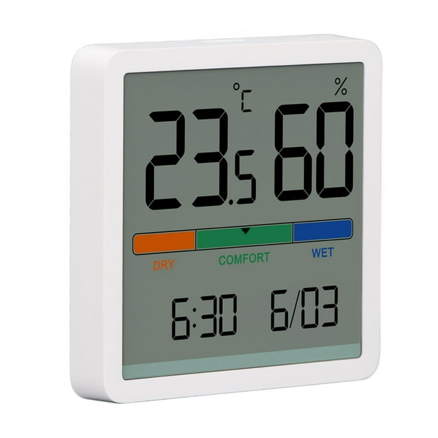 Hygrometer , High Accuracy Temperature Humidity Date Time Quick Response 3 In 1 LCD Screen Smart Device For Bedroom